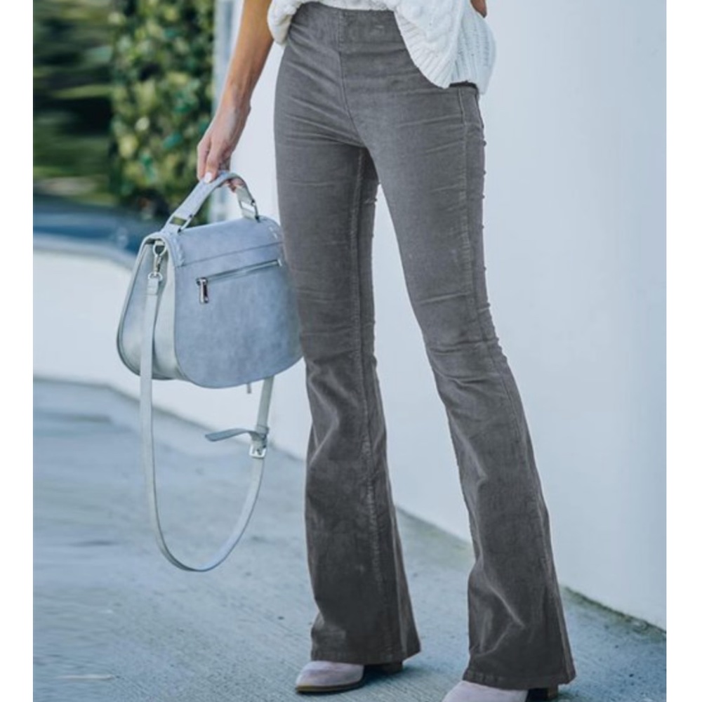NWOT Beyond This Plane Gray Corduroy Flare Pants Size Medium